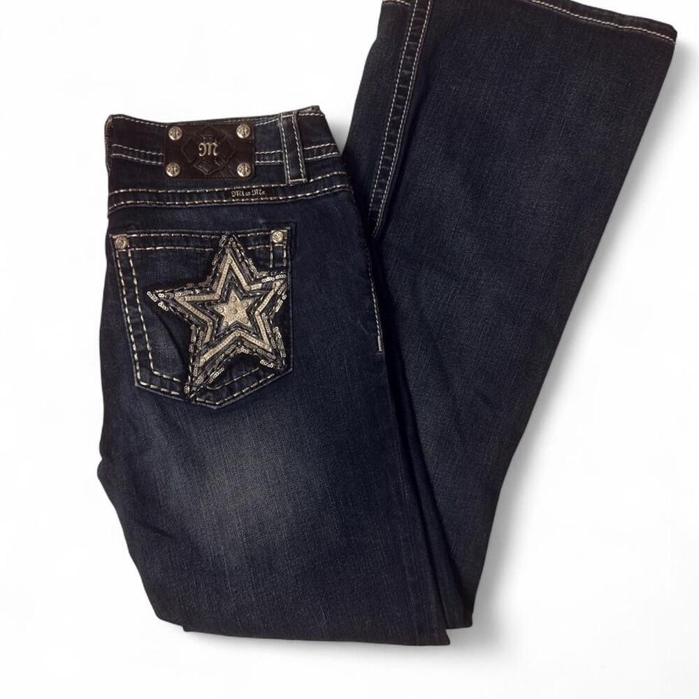 (2014-2017) Miss Me Sequin Star Bootcut Jeans - Dark Wash - 31